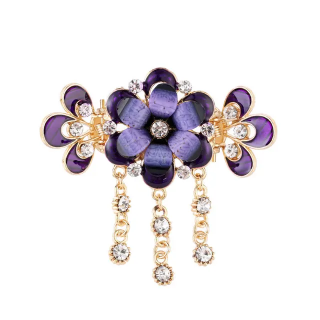 Vintage Plate Back Head Fringe Clip Flowers Purple - Shop at LoveMi