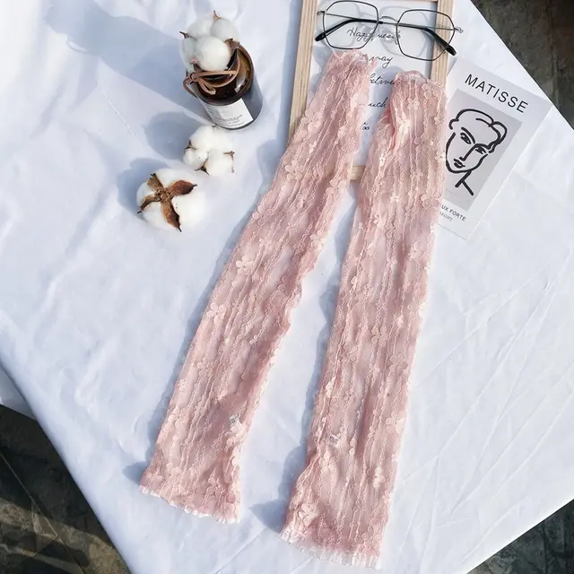 Women's Summer Thin UV Protection Lace Sunscreen Sleeves Pink - Shop at LoveMi