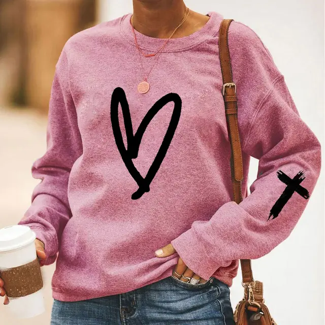 Women's Long Sleeve Love Front And Back Letter Print Winter Fleece Sweatshirt 24696Pink - Shop at LoveMi