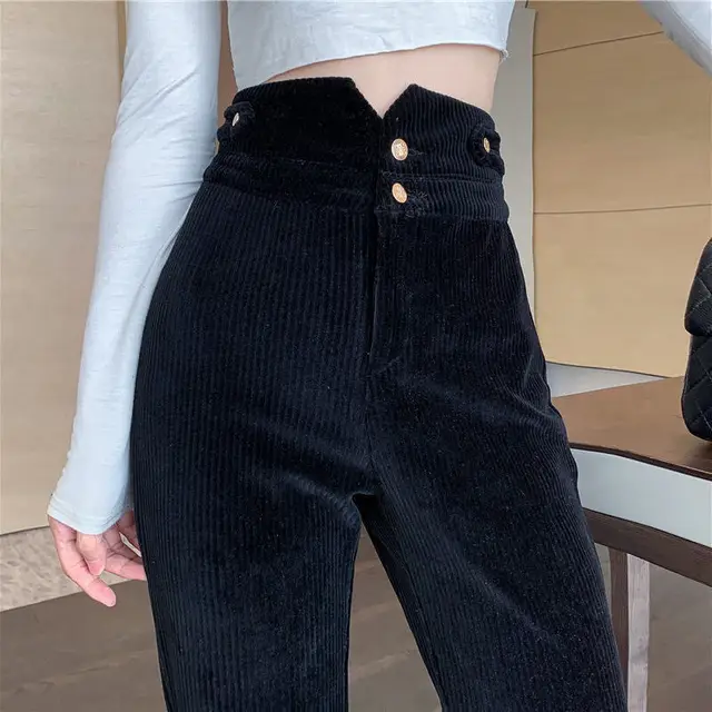Ladies Slim Split Floor Mopping Casual Pants Black - Shop at LoveMi