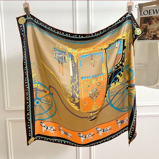 Silk Scarf Classic Orange Print Large Square Scarf Fashion Orange - Shop at LoveMi