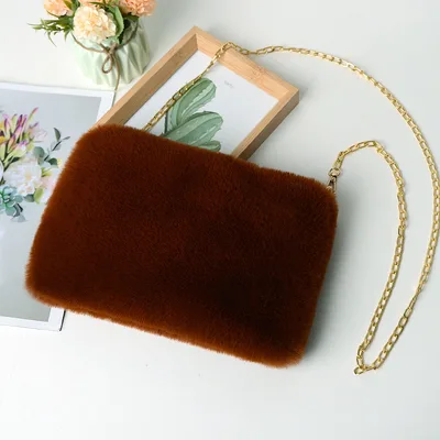 Women's Plush Briefcase Square Chain File Bag Caramel - Shop at LoveMi