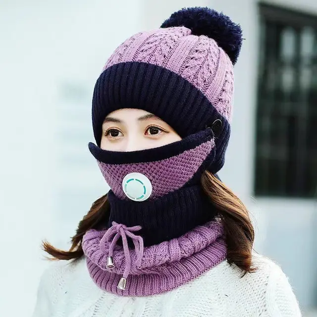 New Women's Fleece Thickened Warm Knitted Wool Hat Purple - Shop at LoveMi