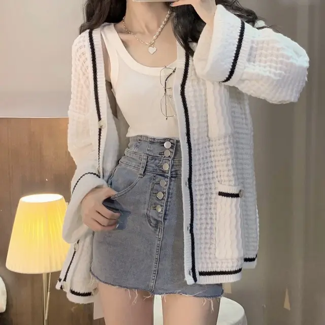 Sweater Women's New Loose V neck Slim Knitted Cardigan Coat Sweater - Shop at LoveMi