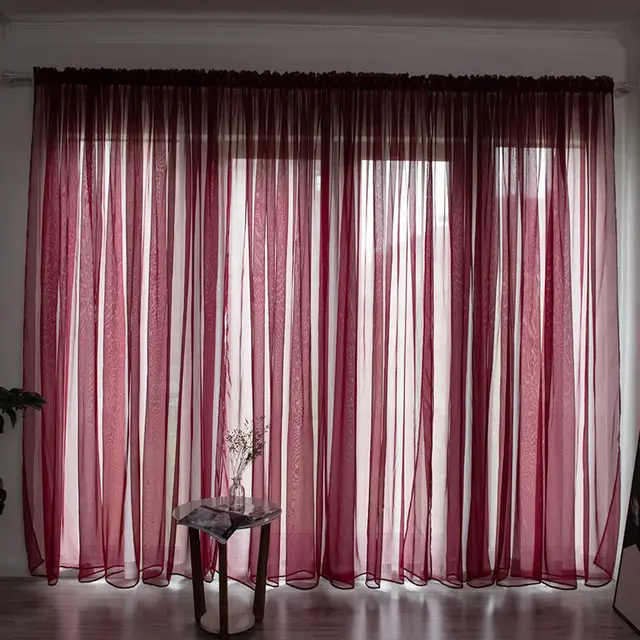 Simple And Modern Balcony Solid Color Gauze Curtain Wine Red - Shop at LoveMi