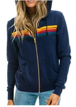 European And American Women's Casual Rainbow Sweater Jacket - Blue