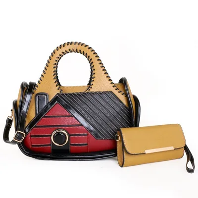 Women's Patchwork House Pattern Handbag One Shoulder Crossbody Briefcase Yellow - Shop at LoveMi