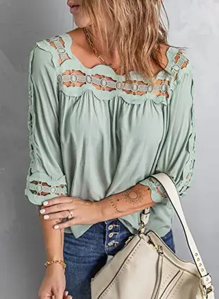 Female Lace Stitching Loose Leisure Five - Point Sleeve - Green