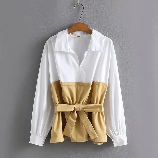 Fashion Plus Size Women's Loose And Western Style Color Matching Shirt Khaki - Shop at LoveMi