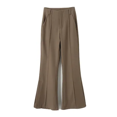 Sleek High Waist Flare Slit Suit Pants Coffee - Shop at LoveMi