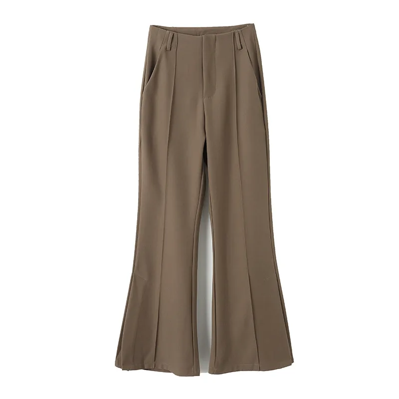 Sleek High Waist Flare Slit Suit Pants Coffee - Shop at LoveMi