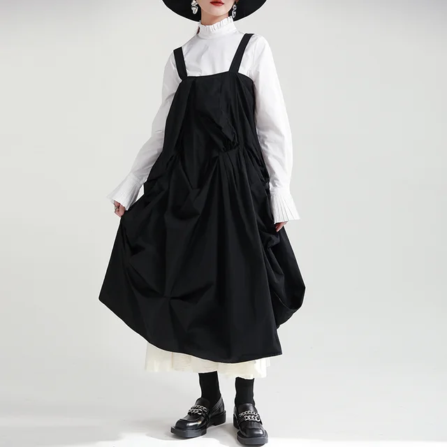 Vintage Sleeveless Dress Black And White Colorblock Layers Black - Shop at LoveMi