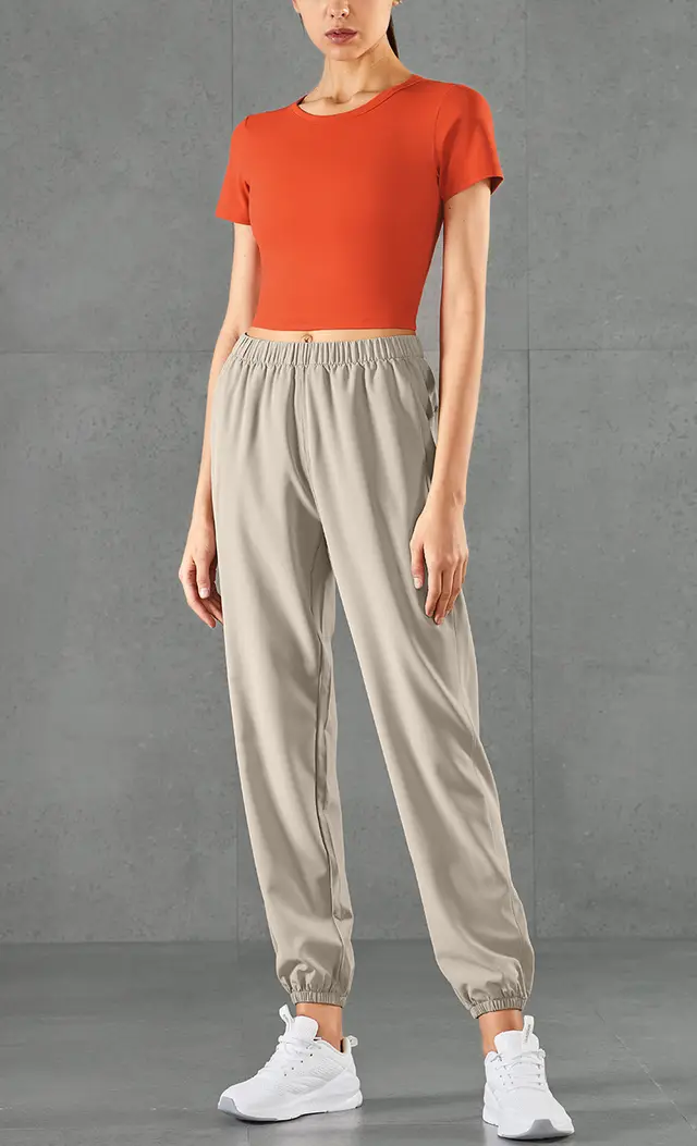 Stretch Nude Short Slim Crew Neck Sports T shirt Orange - Shop at LoveMi