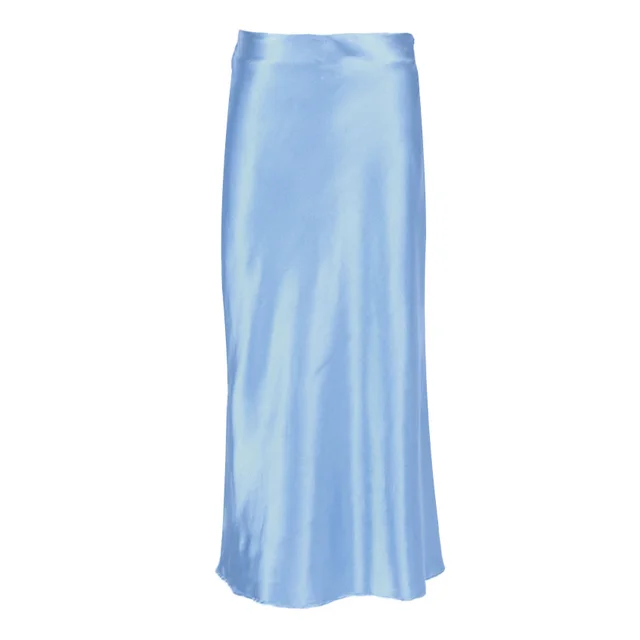 Draped Satin Purple Mid Length High Waist Hip A Line Skirt Blue - Shop at LoveMi