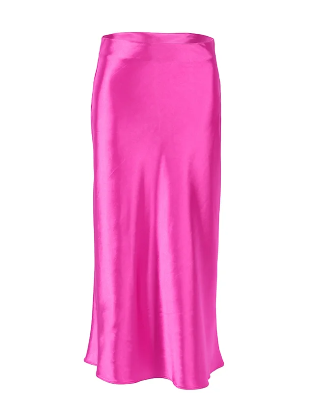 Draped Satin Purple Mid Length High Waist Hip A Line Skirt Pink - Shop at LoveMi