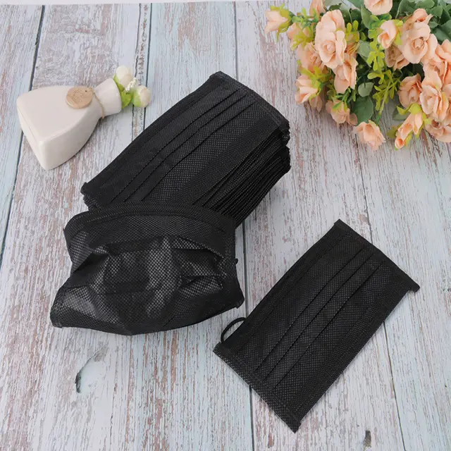 Disposable Face Mask For Adultsblack Colour Toolpieces 3 ply Oral Protection With Earring Adjustable Black - Shop at LoveMi