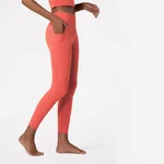 Leggings Pocket Leggings Smooth Leggings Yoga Leggings Fitness Leggings - Coral Red