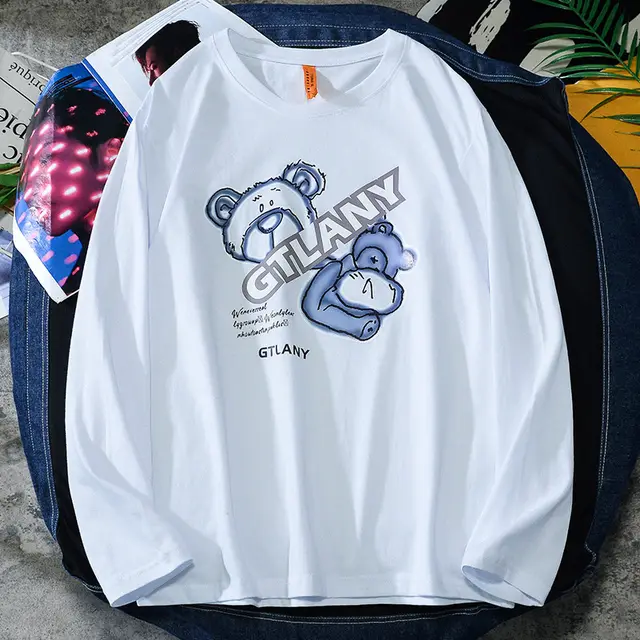 Men's New All match Trendy Loose Bear T shirt White - Shop at LoveMi