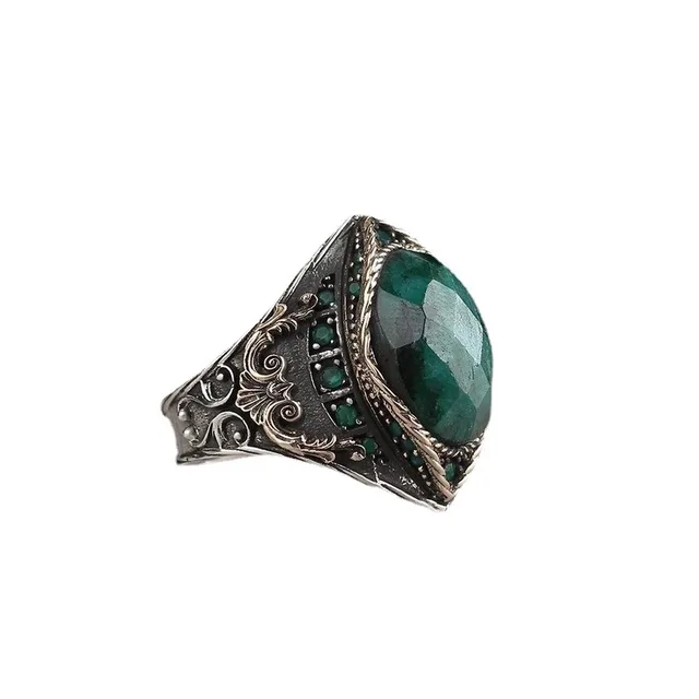Inlaid Sea Blue Zircon Cross border European And American Fashion Retro Ring Green - Shop at LoveMi