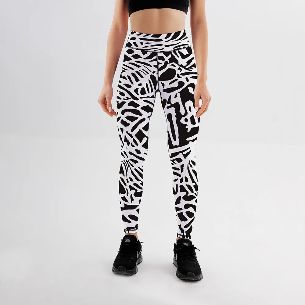 Yoga Pants Breathable Sports High Waist Bottoming Black And White - Shop at LoveMi