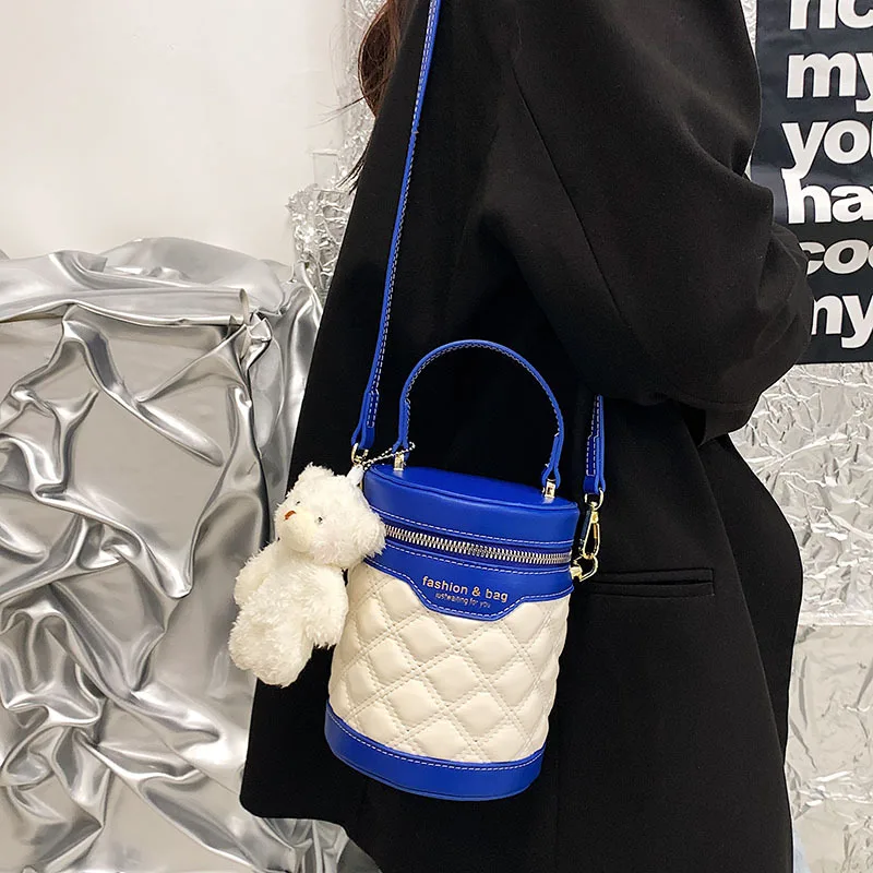 Spring Contrast Color Trend Fashion Lingge Casual Shoulder Bag Versatile Blue - Shop at LoveMi