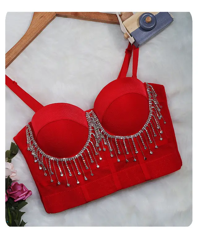 Belly Dance Performance Chain Small Sling Solid Color With Steel Ring Shaping Thin Tube Top Red - Shop at LoveMi