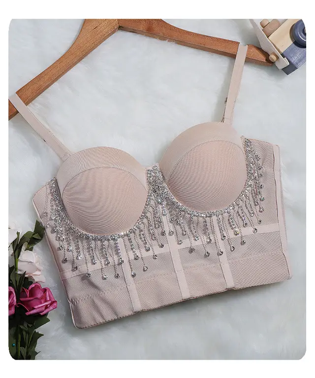 Belly Dance Performance Chain Small Sling Solid Color With Steel Ring Shaping Thin Tube Top Skin Color - Shop at LoveMi