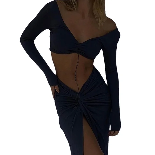 Hot Style Navel Tie Slit Skirt Suit Black - Shop at LoveMi