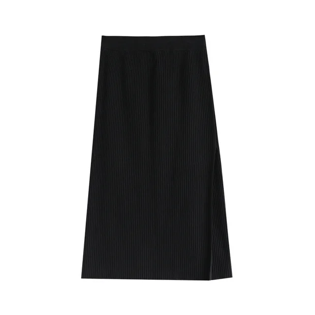 Gentle Temperament Knitted Split Half Body Mid Length Pack Hip Skirt Black - Shop at LoveMi
