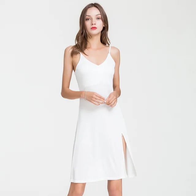 Slit Mid length Pajamas Loose Silk Bottoming Petticoat White - Shop at LoveMi
