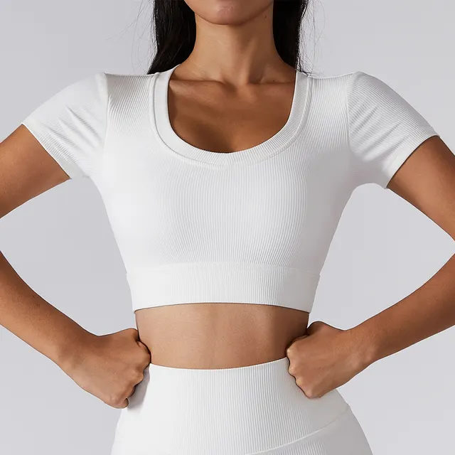 Yoga Clothes Short sleeved Umbilical Running Sports Top Women's Quick drying Nude Fitness Short sleeved T shirt White - Shop at LoveMi