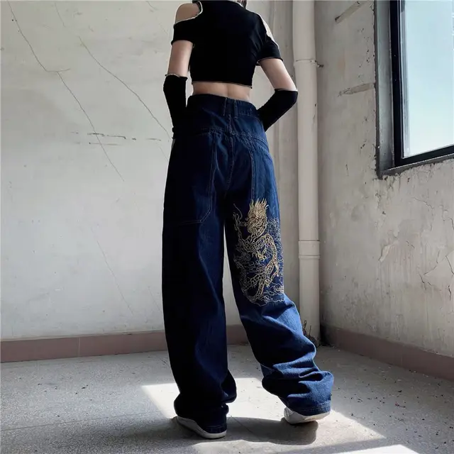 Embroidered Wide Leg Mopping Trousers Trendy Comollon - Shop at LoveMi