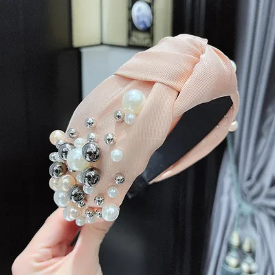 Ladies Fashion Personality Pearl Headband Multicolor Beige - Shop at LoveMi