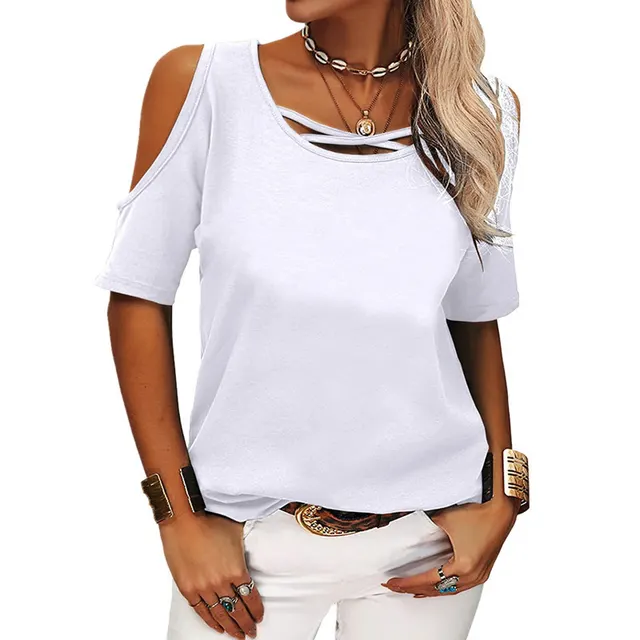 Fashion Casual Solid Color Off The Shoulder Loose Short Sleeved T Shirt White - Shop at LoveMi