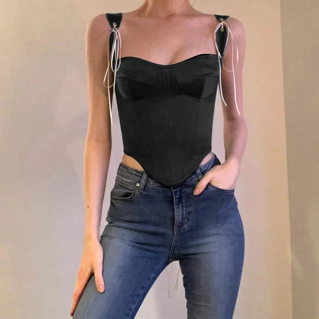 Satin Suspenders Waist Straps Short Tops Summer New Small Vest Suspenders Black - Shop at LoveMi