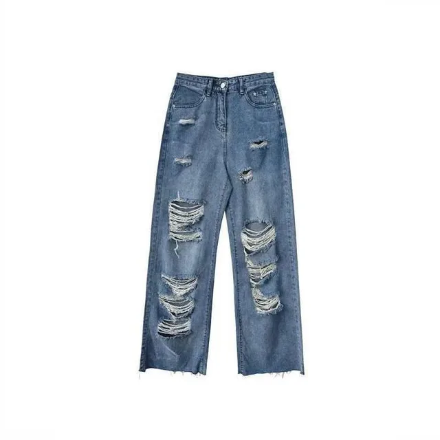 American High Street Hot Girl Straight Casual Pants Blue - Shop at LoveMi