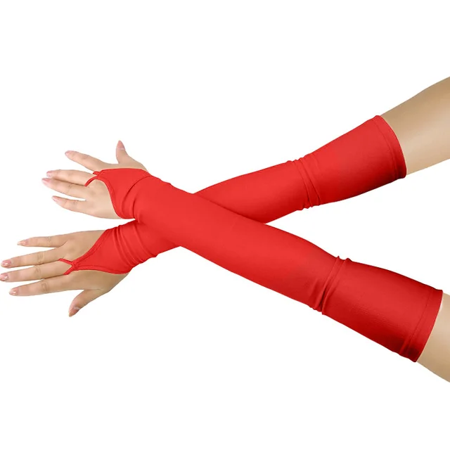Elastic Satin Fashion Hook Fingerless Gloves Red - Shop at LoveMi