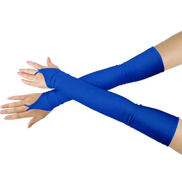 Elastic Satin Fashion Hook Fingerless Gloves Royal Blue - Shop at LoveMi