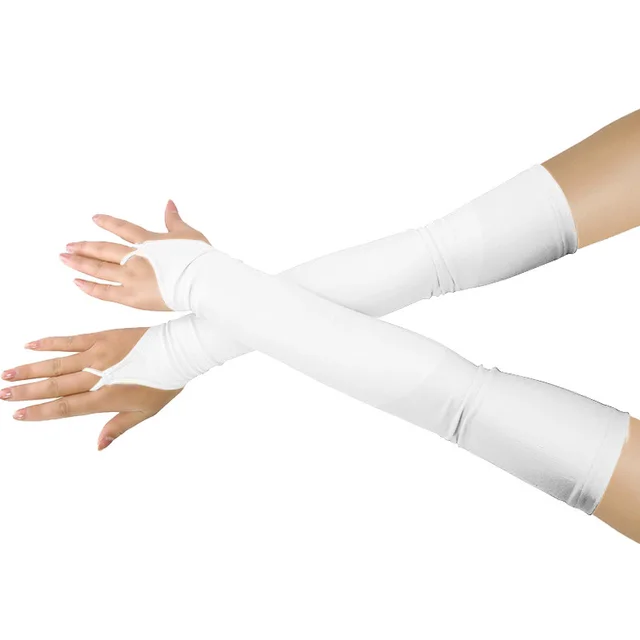 Elastic Satin Fashion Hook Fingerless Gloves White - Shop at LoveMi