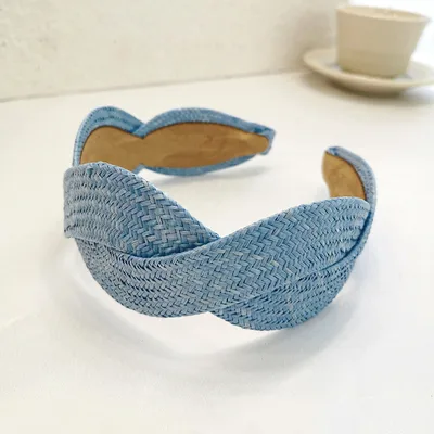 European And American Wide brimmed Fashion Solid Color Straw Headwear Light Blue - Shop at LoveMi