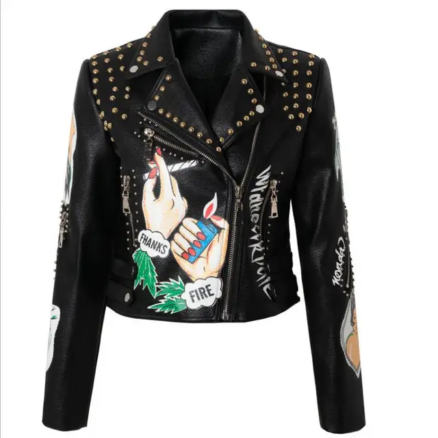 Women's Colorblock Street Trend Cropped Leather Jacket Style4 - Shop at LoveMi