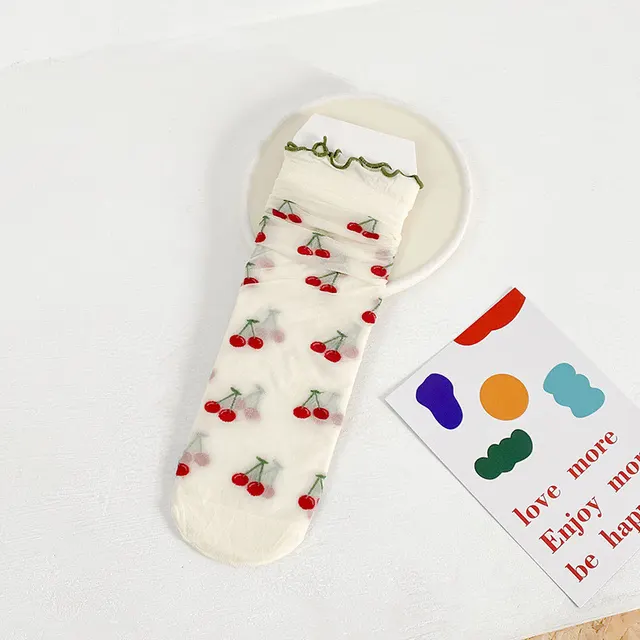 Spring And Autumn Thin Glass Silk Tube Socks Japanese Socks Ins Cherry - Shop at LoveMi