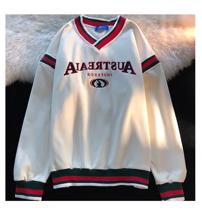 Letter Milk Apricot Embroidered Letter Pullover Sweatshirt White - Shop at LoveMi
