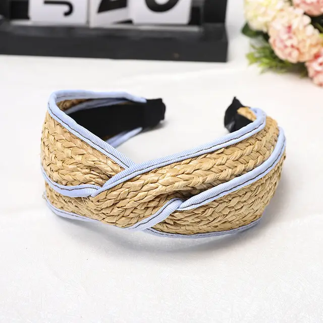 Fashionable Straw Braided Headband Simple Bag Blue - Shop at LoveMi