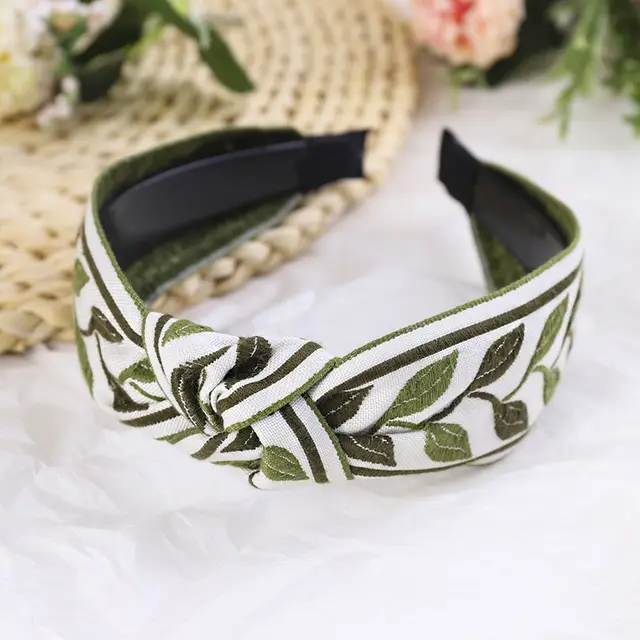 Headband Ethnic Style Embroidered Flower Headband Ladies Green - Shop at LoveMi