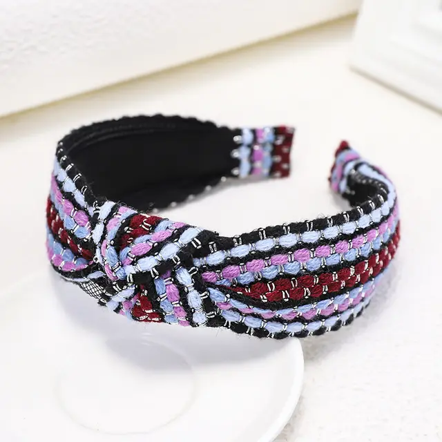 Knitted Colored Wool Contrasting Stripe Headband Red - Shop at LoveMi
