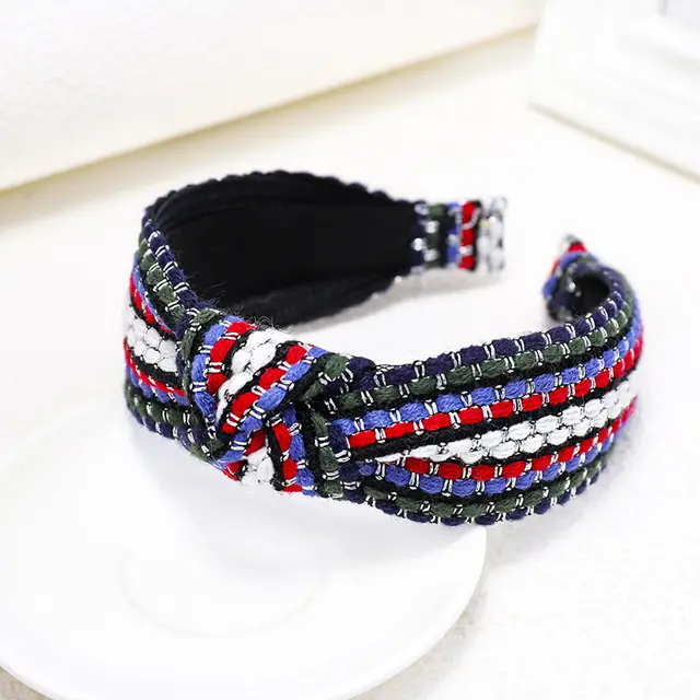 Knitted Colored Wool Contrasting Stripe Headband White - Shop at LoveMi