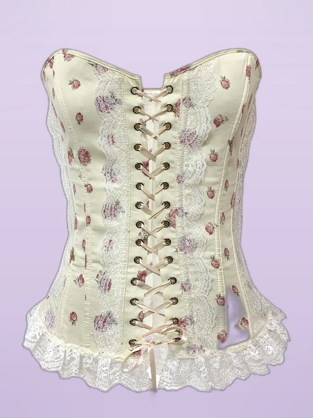 French Vintage Lace Herringbone Tube Top Corset Yellow - Shop at LoveMi