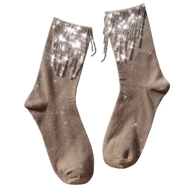 Ladies Fashion Diamond Fringe Bootie Socks Light Coffee - Shop at LoveMi