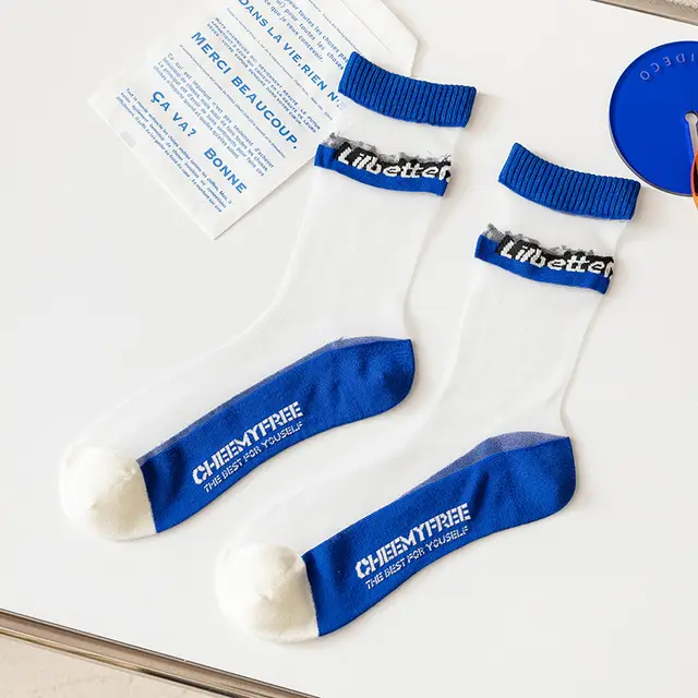 Transparent Spring And Summer Sweat absorbing Glass Silk Socks Luokou English - Shop at LoveMi